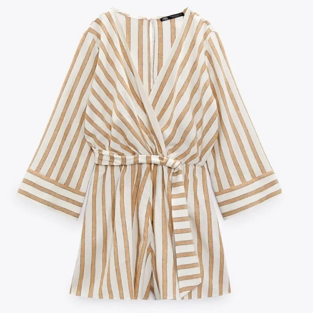 Zara Linen Blend Jumpsuit Striped New